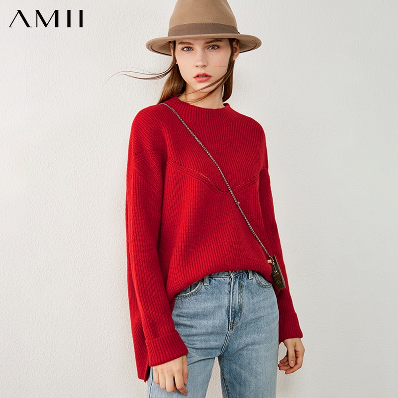 Amii minimalisme herfst winter casual truien voor vrouwen effen oneck losse damestrui dames pullover tops 12040477