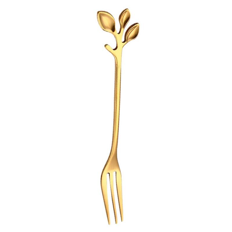 Folhas de aço inoxidável café bebida misturando colher garfo utensílios de cozinha colher de chá café colheres de café utensílios de cozinha venda quente: Golden fork