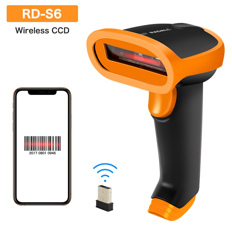 Radall Draadloze Barcode Scanner Wired 1D/2D Qr Code Reader Voor Inventaris Pos Terminal Pc Mac: RD-S6 Wireless CCD