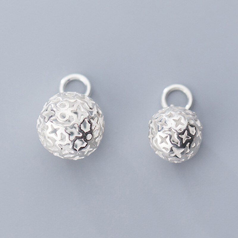 100% 925 Sterling Zilver Ronde Bal Ornament Charms 10Mm 12Mm Holle Ambachtelijke Zilveren Hangers Diy Fancy Sieraden Maken accessoires