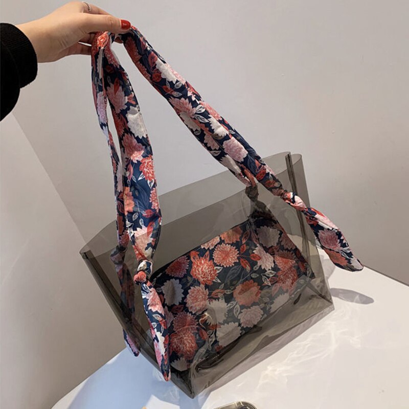 Schulter Taschen Unterarm Frauen Tasche Totes Tasche Handtasche Geldbörse Alle-spiel transparent PU Leder Hohe Kapazität Blume aufbringen: Ursprünglich Titel