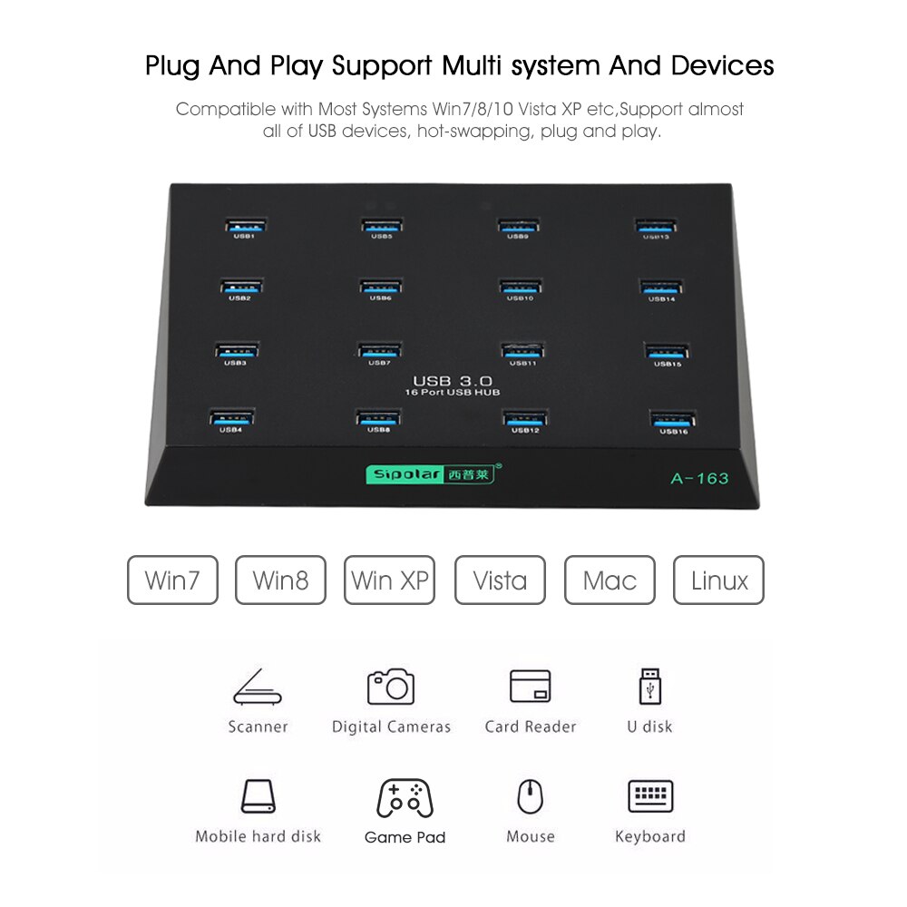 Sipolar Industriel 16 ports USB 3.0 hub fast speed data transmission for usb duplicator and Copying machine