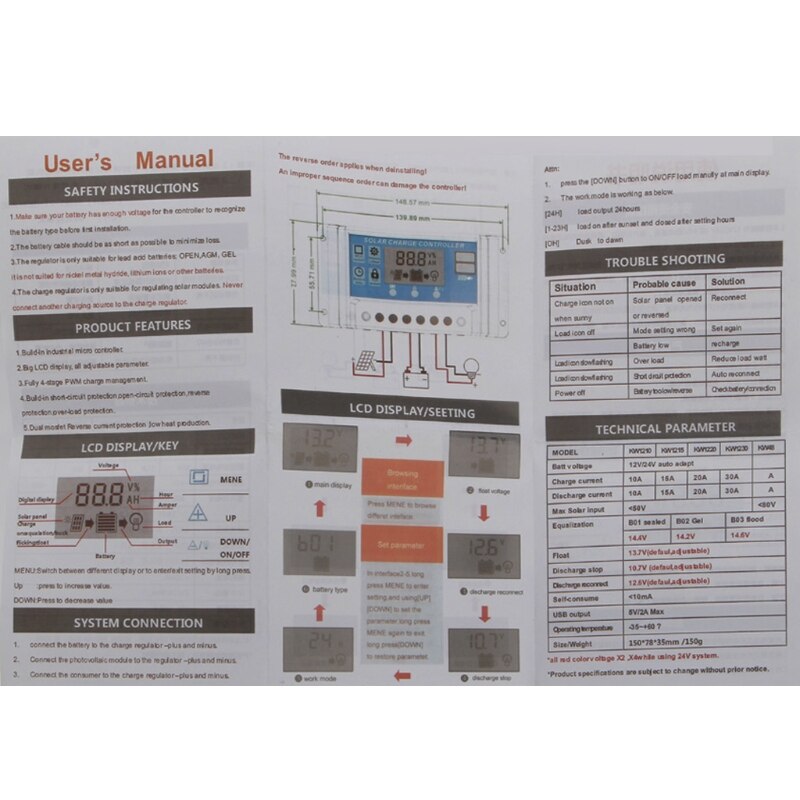 Pwm 10/20/30a dubbel usb solpanel batteriregulator laddregulator 12/24v lcd