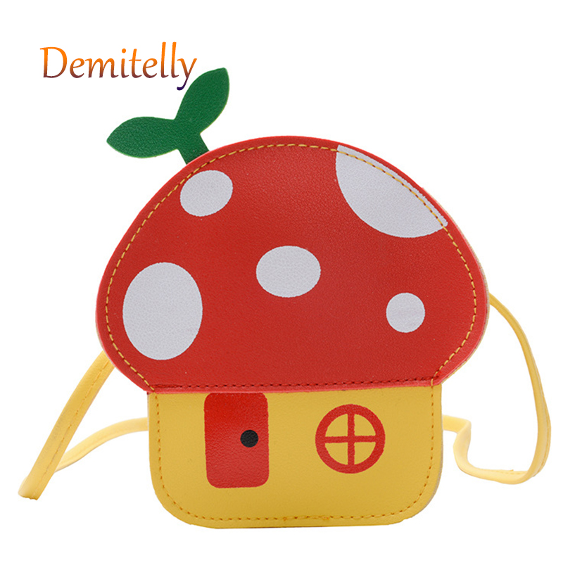 Cute Children Mini Shoulder Bags Lovely Girls Mushroom Coin Purse PU Leather Kawaii Baby Kids Small Crossbody Bags