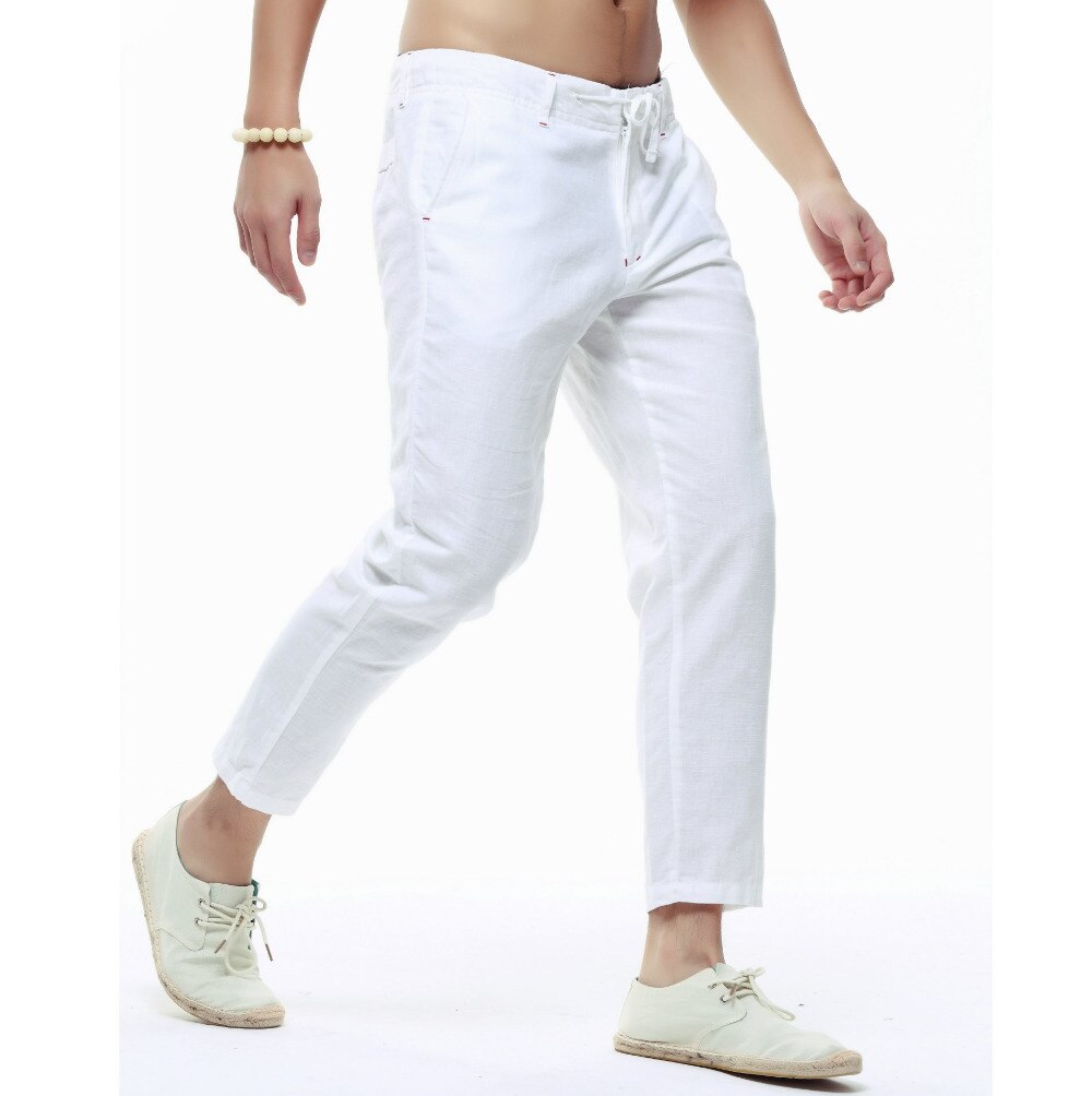 Sommer herre linned capri bukser lette slanke ben casual bukser herre hør bomuld bukser mandlige blyant bukser pt -136