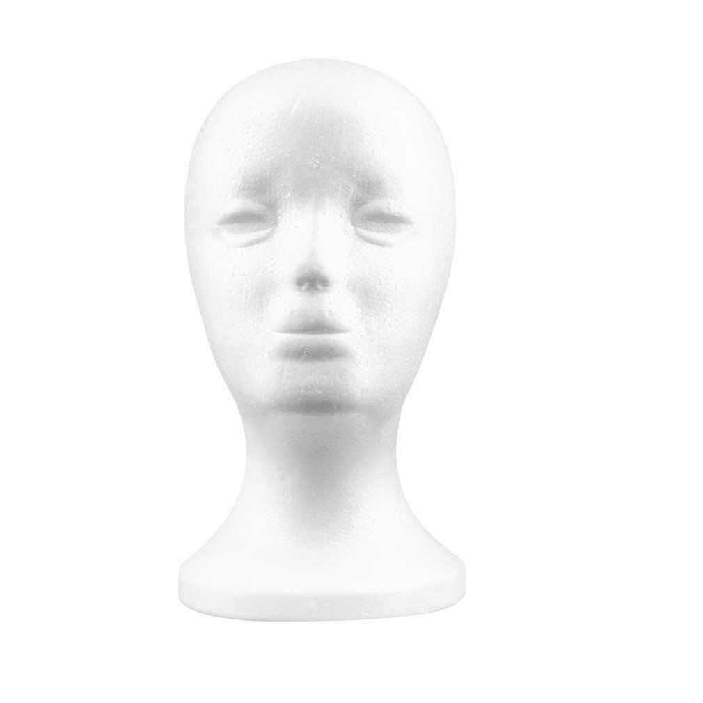 Maniquí de espuma de poliestireno para mujer, modelo de cabeza de maniquí, peluca de espuma, gafas de pelo, vitrina, soporte de exhibición, color blanco,