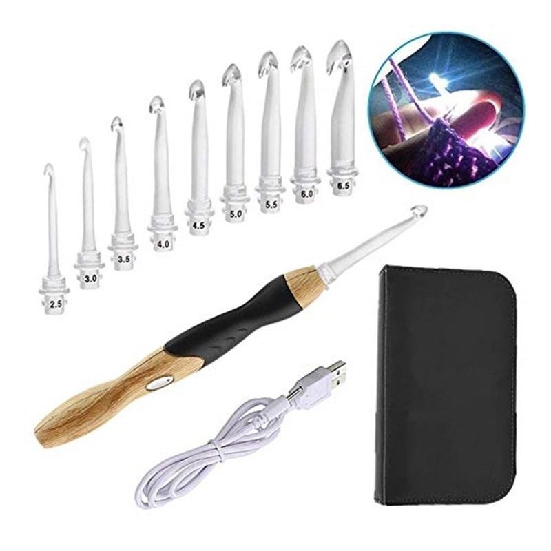 1 Set Lighted Crochet Hooks Set - Light Up Crochet Hooks, Rechargeable Crochet Hook with Light