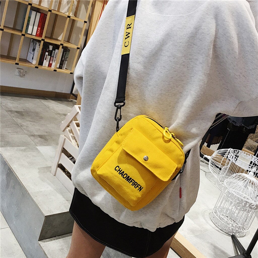 Women's solid color casual letter printing CHAOMFIRFN portable outdoor canvas portable zipper shoulder diagonal package