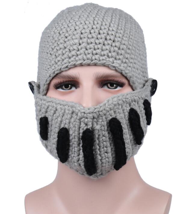 Roman Knight Knitted Hat Winter Gladiator Mask Hat Handmade Knitted Men Hat: C2