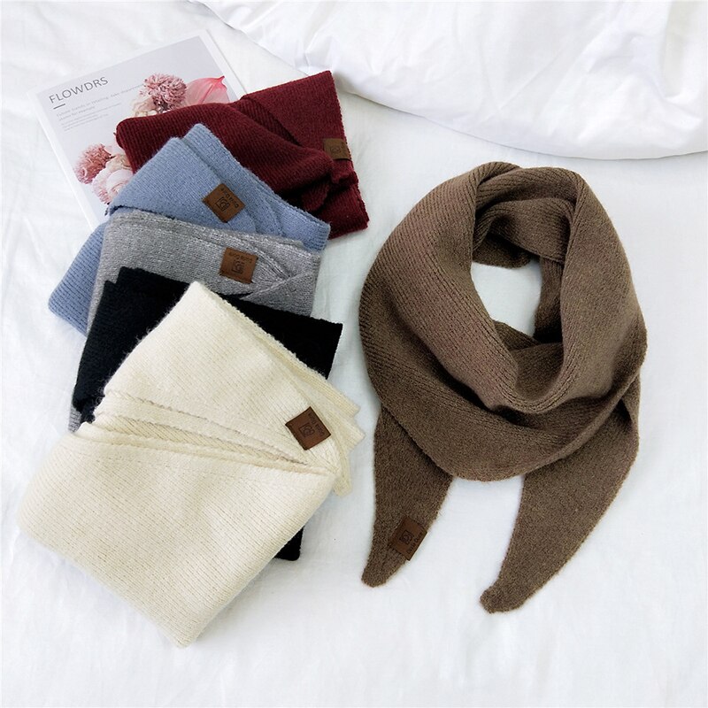 Women's Scarves Wool Knitted Triangle Scarf solid warm Autumn Winter Double-Sided Neckerchief wear Shawl wrap Neck Collar Scarf