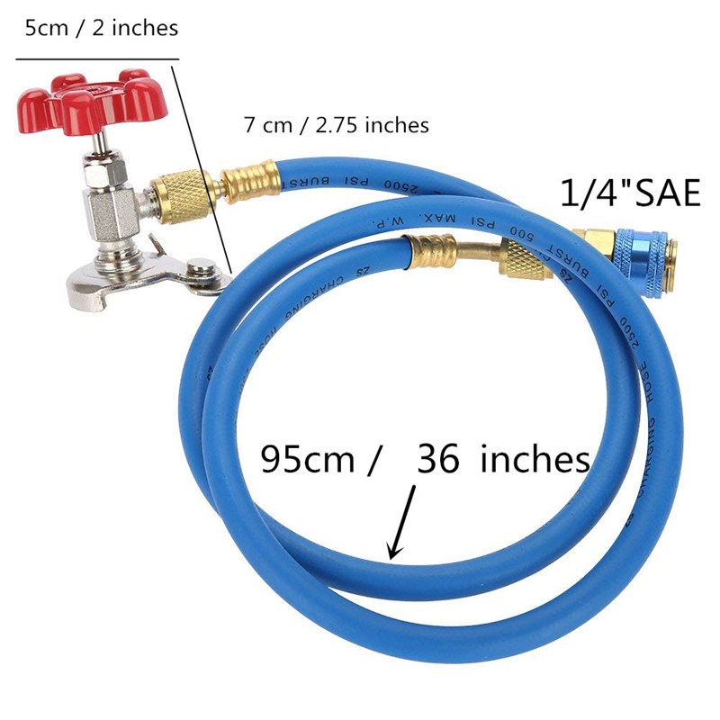 R134a bil kølemiddel genopladningsslange med dåseåbner til  r502 r12 r22 kølemiddel