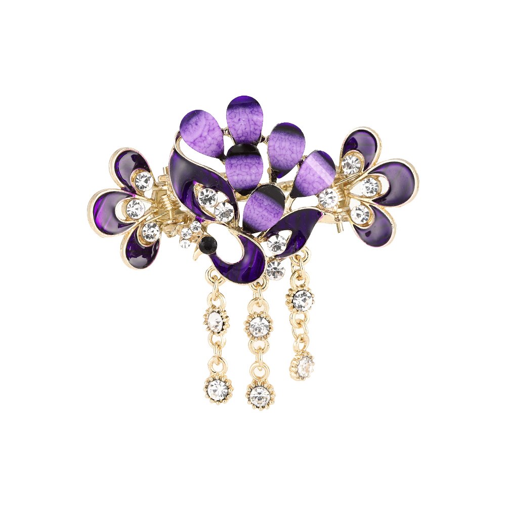 Hårspenne med strass, hårspenner, påfuglroseblomst, sommerfuglornamenter, dusk, hårspenner, hårklemmer, hårtilbehør: Lilla