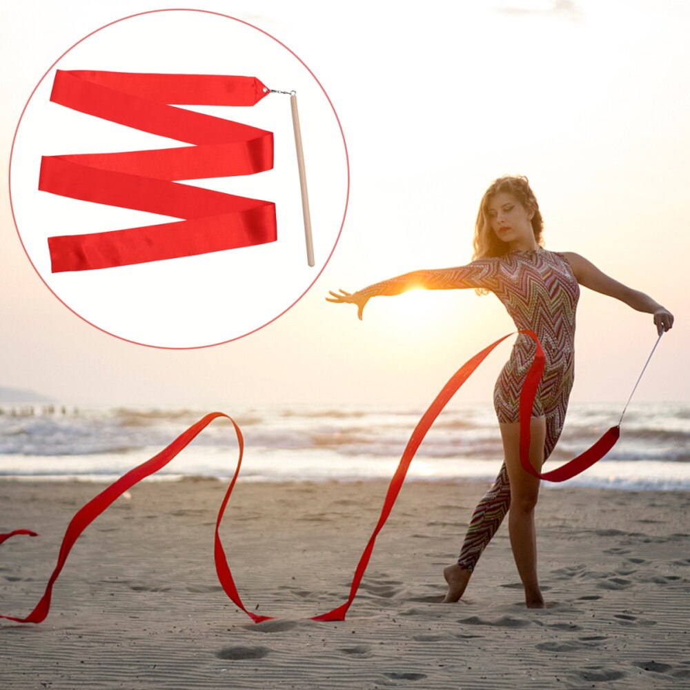 2Pcs 2m Colorful Rhythmic Gymnastics Ribbon Dancing Gymnastics Ribbon Dancing Streamers for Kids Children (Red)