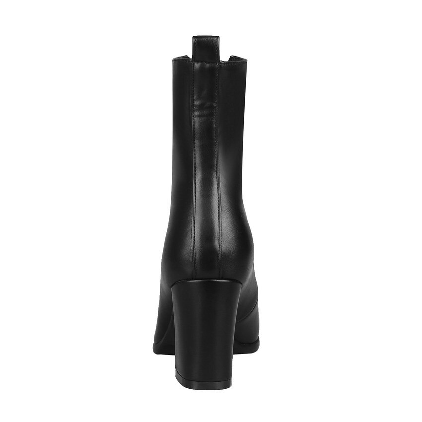 Qutaa Vrouwen Enkellaarsjes Vierkante Hoge Hak Winter Laarzen Mode Vrouwen Schoenen Pu Leer Rits Casual Vrouwen Laarzen Maat 34-43
