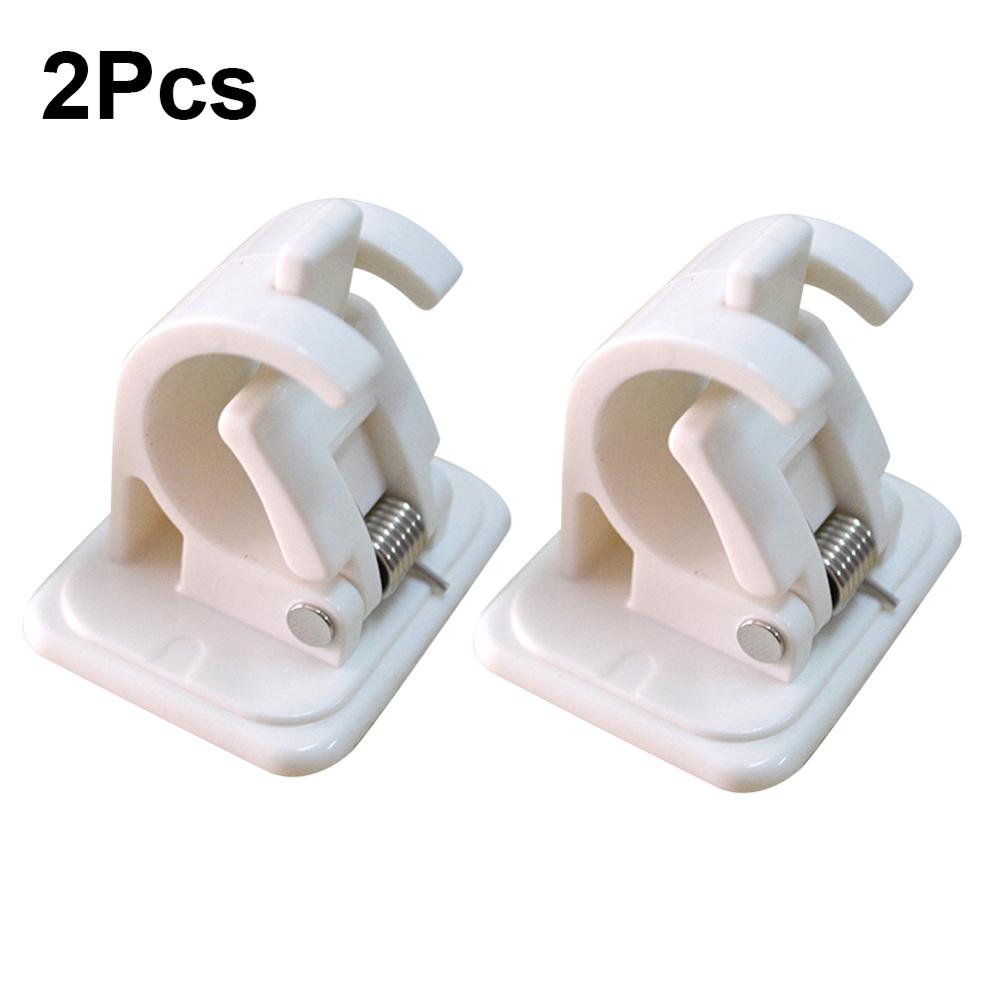 2Pcs White Self Adhesive Hanging Rod Clip Wall Curtain Hanging Rod Clamp Hooks Shower Curtain Rod Fixed Clip Hanging Rack Hook: Default Title