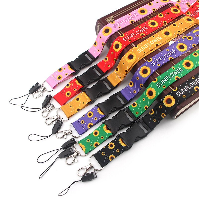Correa de cuello con girasoles y flores de arte, sujetadora de tarjetas de identificación, llavero, correa de teléfono móvil, , correas, collar, 24 Uds.