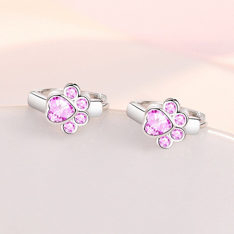 SIPENGJEL Cute Pink Zircon Cat Paw Earrings Trend Bear And Dog Paw Pink Claw Stud Earrings For Women Jewelry: 2213 pink