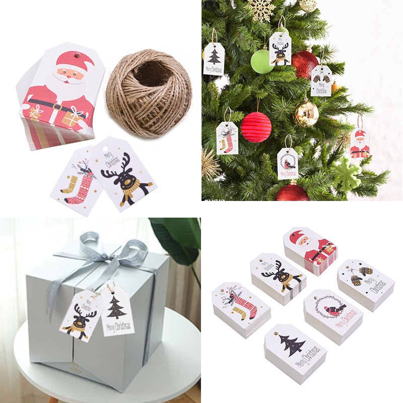 50 stk xmas tags papir indpakning trykt glædelig jul år tags til æske kage fest etiket hænge tag