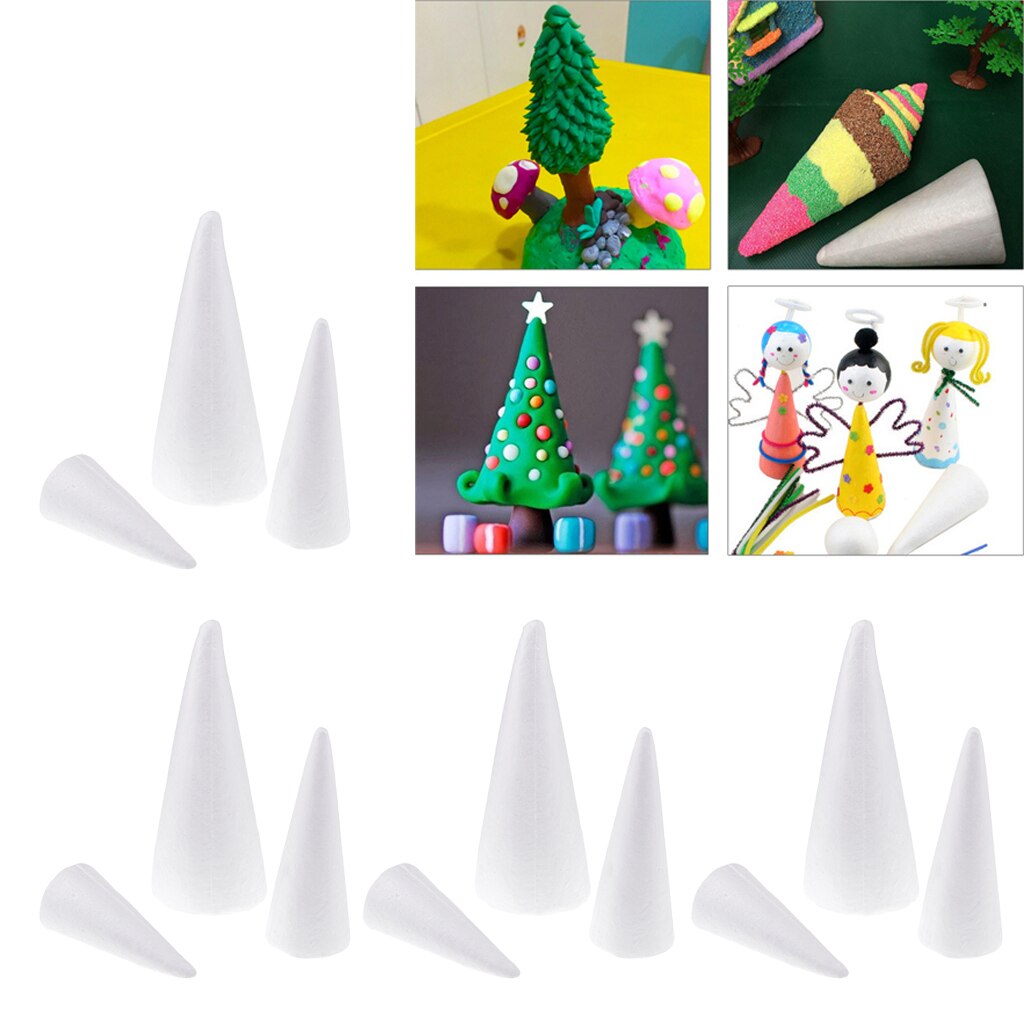 12 Cone Shape Styrofoam Foam For Handmade Modelling Kid Craft DIY 15/20/25cm
