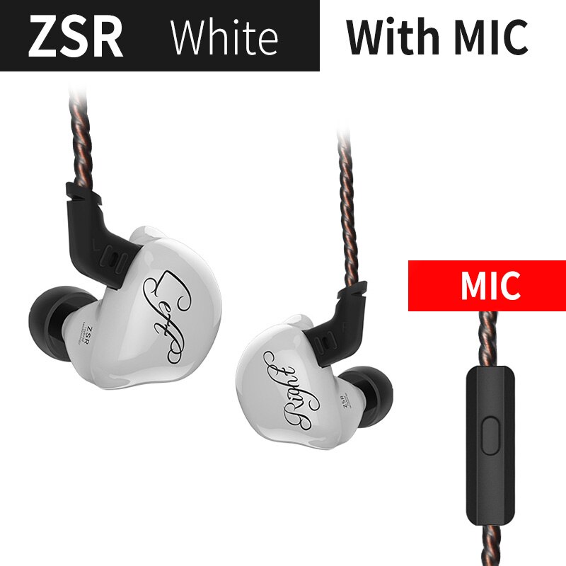 Kz Zsr 1DD + 2BA Hifi Sport In-Ear Oortelefoon Dynamische Driver Noise Cancelling Headset Vervanging Kabel AS10 ZS10 zst: white with mic