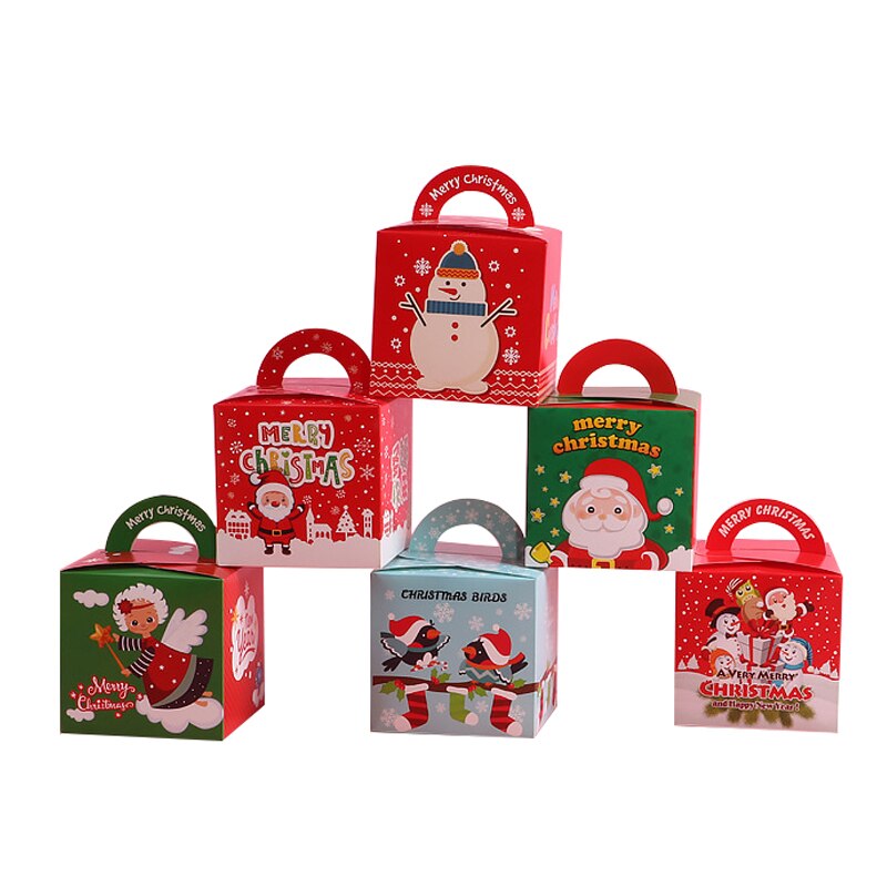 12Pcs Vrolijk Kerstfeest Candy Boxes Cartoon Kerstman Snowman Christmas Party Goody Gunst Bags Xmas Party Decoraties