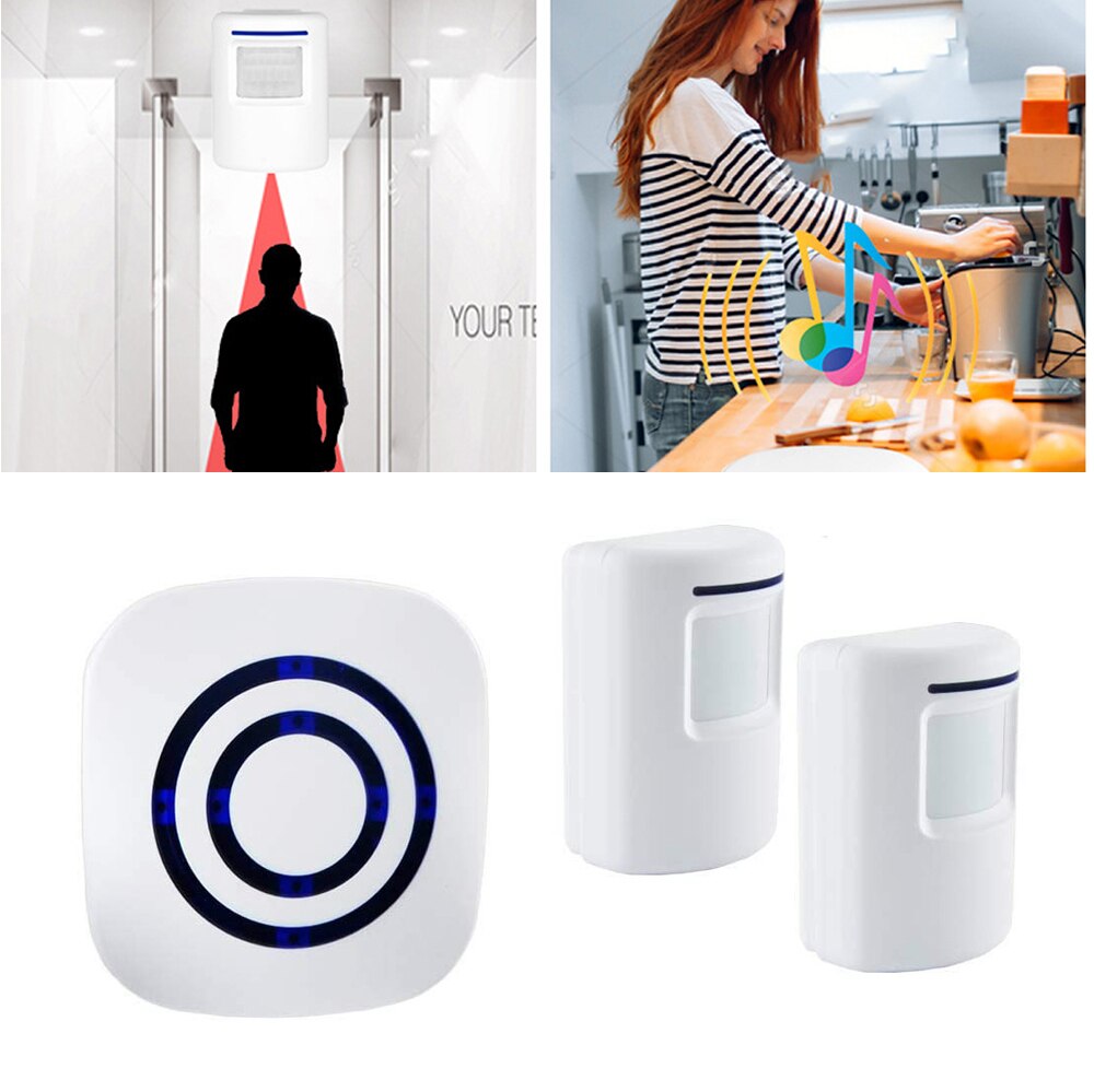 Mayitr Wireless Doorbell Set 110 Degree Motion Sensor Detector Portable Door Chime Bell Alert Alarm US Plug Doorbell Set