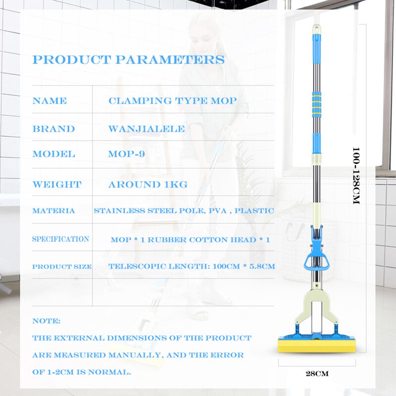 Klemtype sterke automatische absorberende spons dweil roestvrijstalen handvat microvezel pad vloerreinigingsdweil schoonmaakgereedschap voor thuis