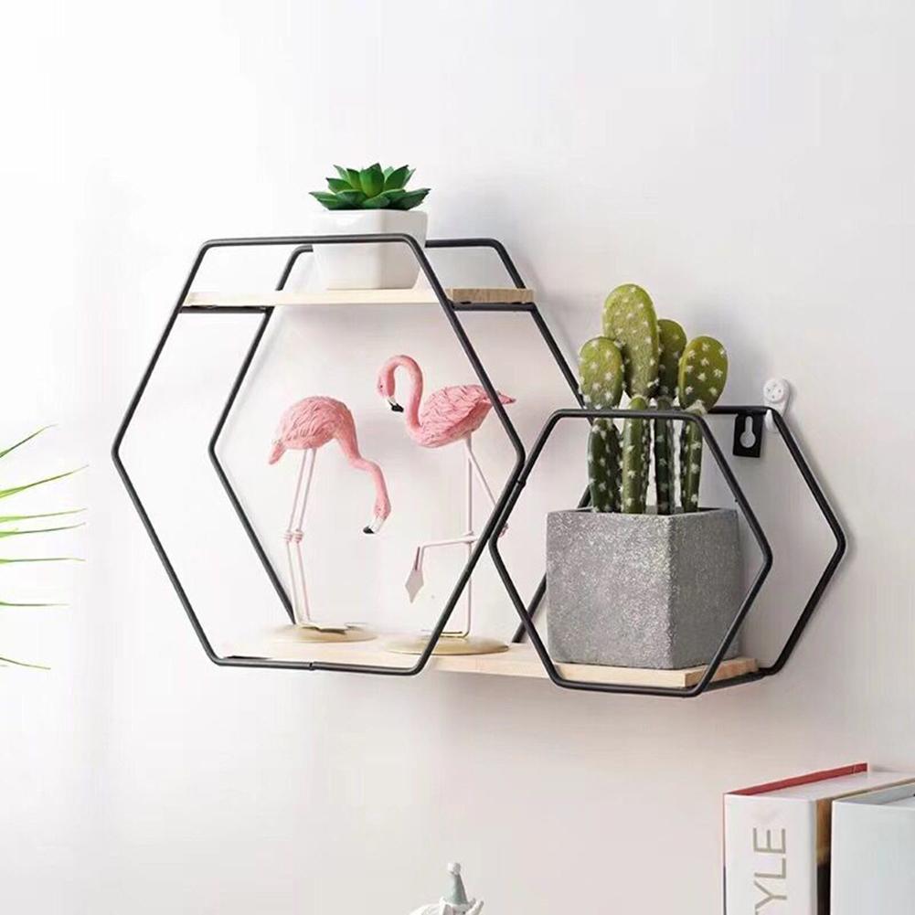 Hexagonal rack de ferro forjado hexagonal grade prateleira parede sala estar quarto figura geométrica combinação pendurado parede decoração casa