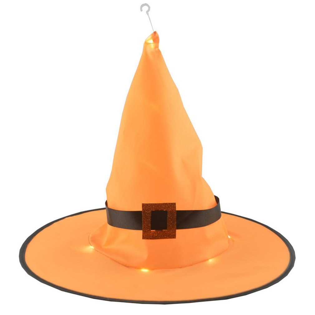 1 stk halloween hekse hat med led lys glødende hekse hat hængende halloween indretning suspension træ glødende hat til børn: Orange