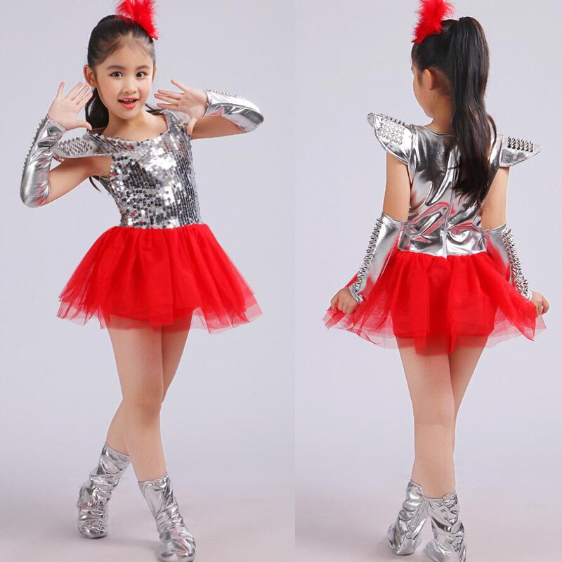 Children Jazz Dance Costumes Fancy Dress Girls Sequined Ballroom Dancing dress Clothes Kids Modern hip hop Stage wear Outfits