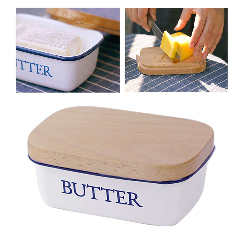 Beurrier en émail avec couvercle, conservation à brides, Vintage, garde-beurre pour comptoir, utilisation quotidienne, réfrigérateur, noix à fromage