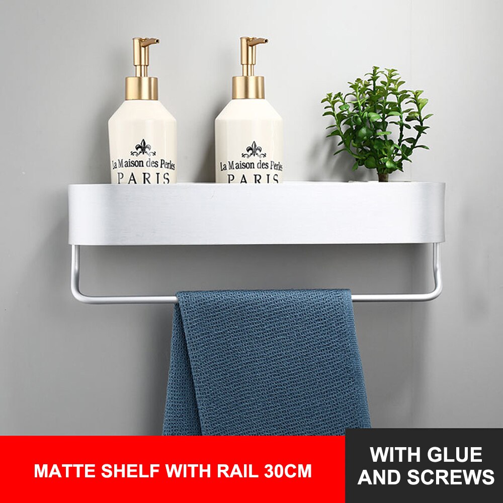 Wall Mount Bathroom Shelf Rack Bath Shower Storage Organizer Shower Caddy Holder Kitchen Shelf Organizer Bathroom Accessories: 30cm Silver With bar