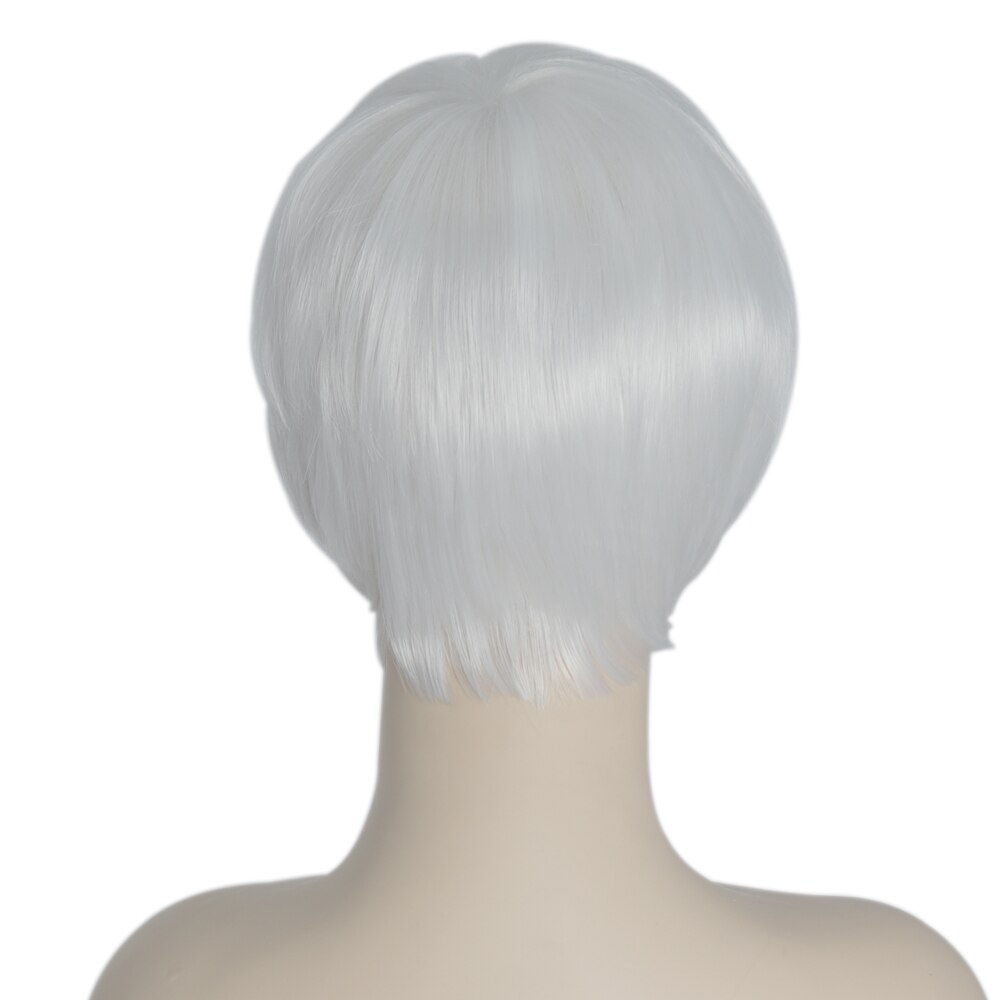 Azqueen kort hår peruk med lugg pixie cut med höjdpunkter syntetisk kort rak frisyr för silvervita kvinnor