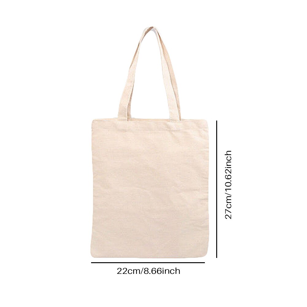 DIY Blank Canvas Shopping Bag Eco Reusable Foldable Shoulder Bags Beige Unisex Causal Handbag Tote Bag: M