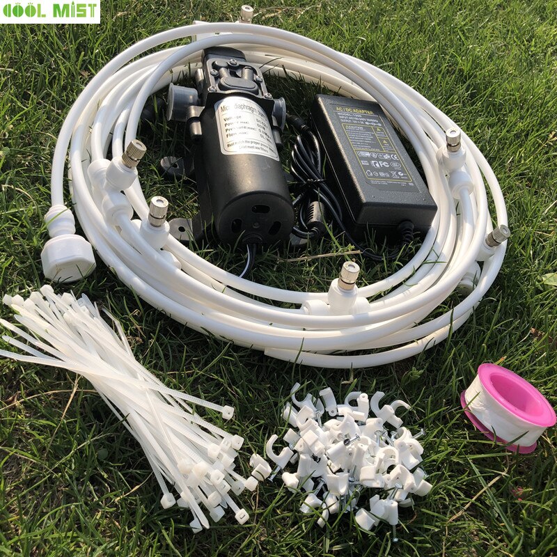 Pomp waternevel 12m kit 16 stuks sproeiers vernevelaar buiten nevelsysteem sproeier voor kas bevochtiging terras koeling  m029: Witte set