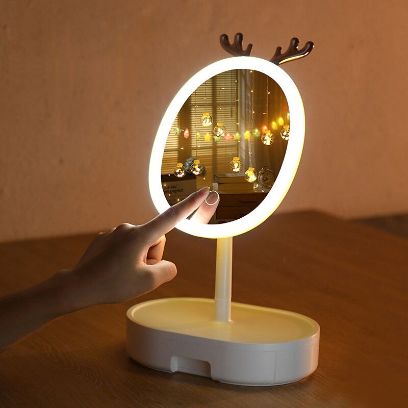 Mirror with light Led Cosmetic Light Makeup Vanity Cabinet Table Mirror Espejos Hand Round Decorative Mirrors Cute espelhos