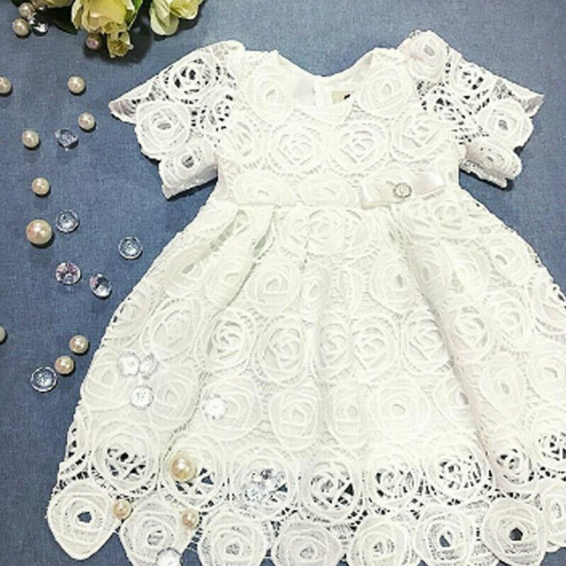Babyjurken baby baby bloemenmeisjesjurk prinses bloemenkant bruiloft feest verjaardag katoen effen korte mouwen