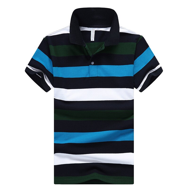 Herre business polo bomuld afslappet kjole sommer mænd blå striber polo shirt slim fit krave kortærmede klassiske skjorter herre