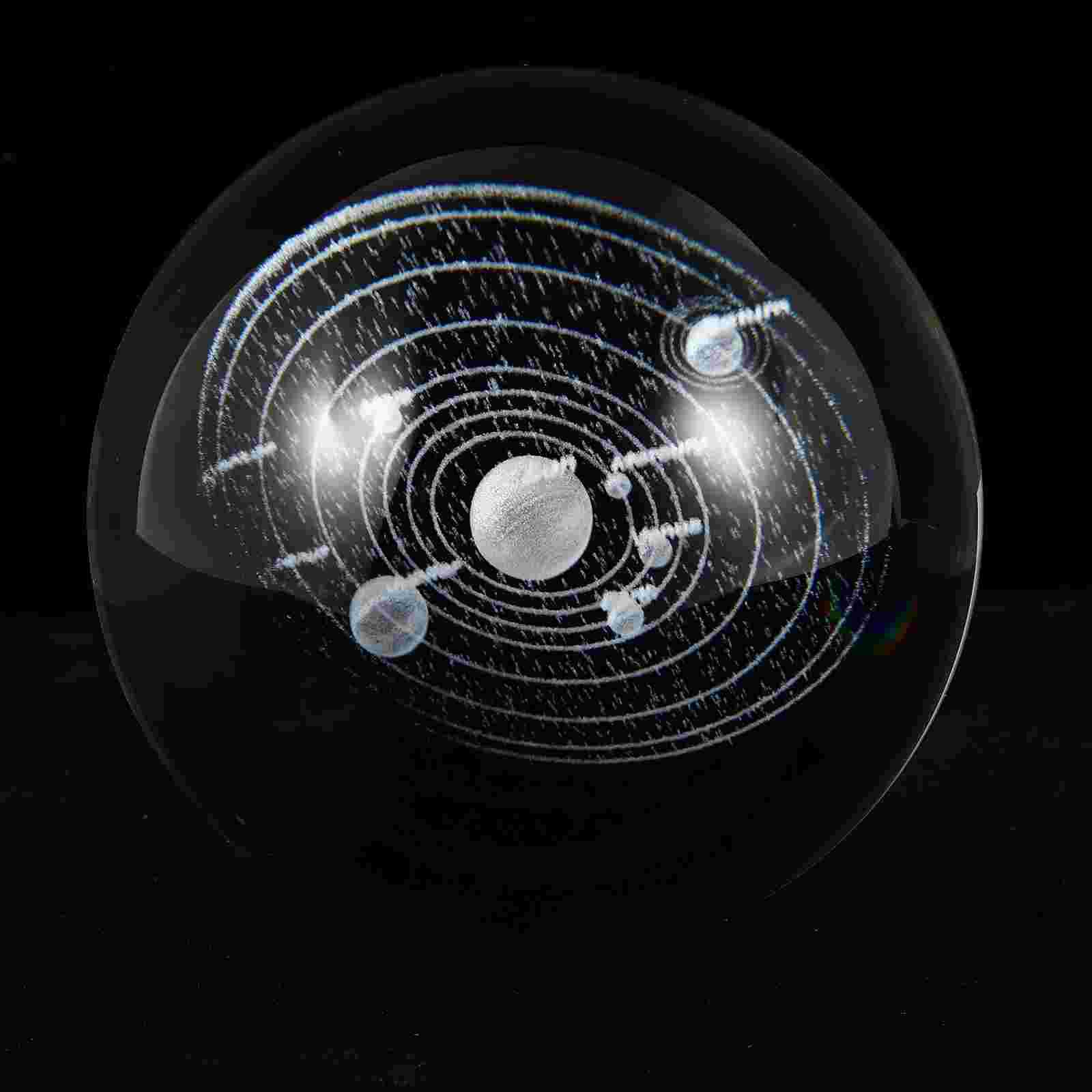 1Pc Carved Crystal Household Furnishing Office Desktop Decor Crystal: Solar system pattern