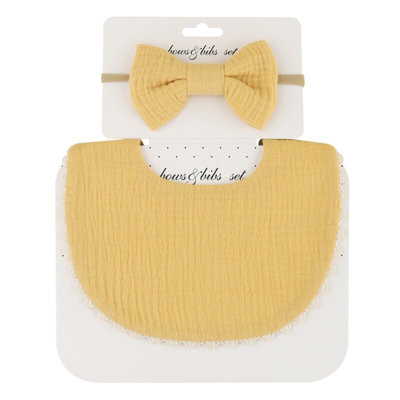 Baby Bib Feeding Smock Bowknot Hair Band Set Saliva Towel Bandana Elastic Bows Headband Infants Burp Cloth Headwear D5QA: H502D117set