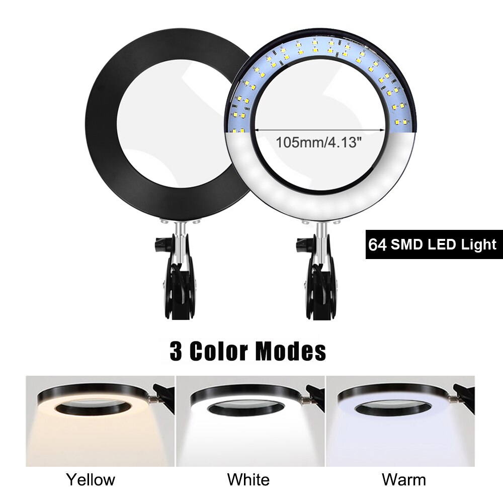 NEWACALOX Flexible Desk Large 5X USB LED Magnifying Glass 3 Colors Illuminated Magnifier Lamp Loupe Reading/Rework/Soldering