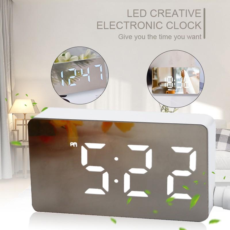 LED Mirror Alarm Clock Digital Snooze Table Clock Wake Up Light Electronic Large Time Temperature Display Home Decoration Clock