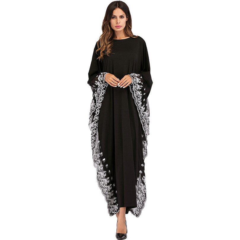 Svart stor ärm chiffong anarkali klänningar vit spets kant dekoration modell abaya i dubai indiska kläder: Default Title