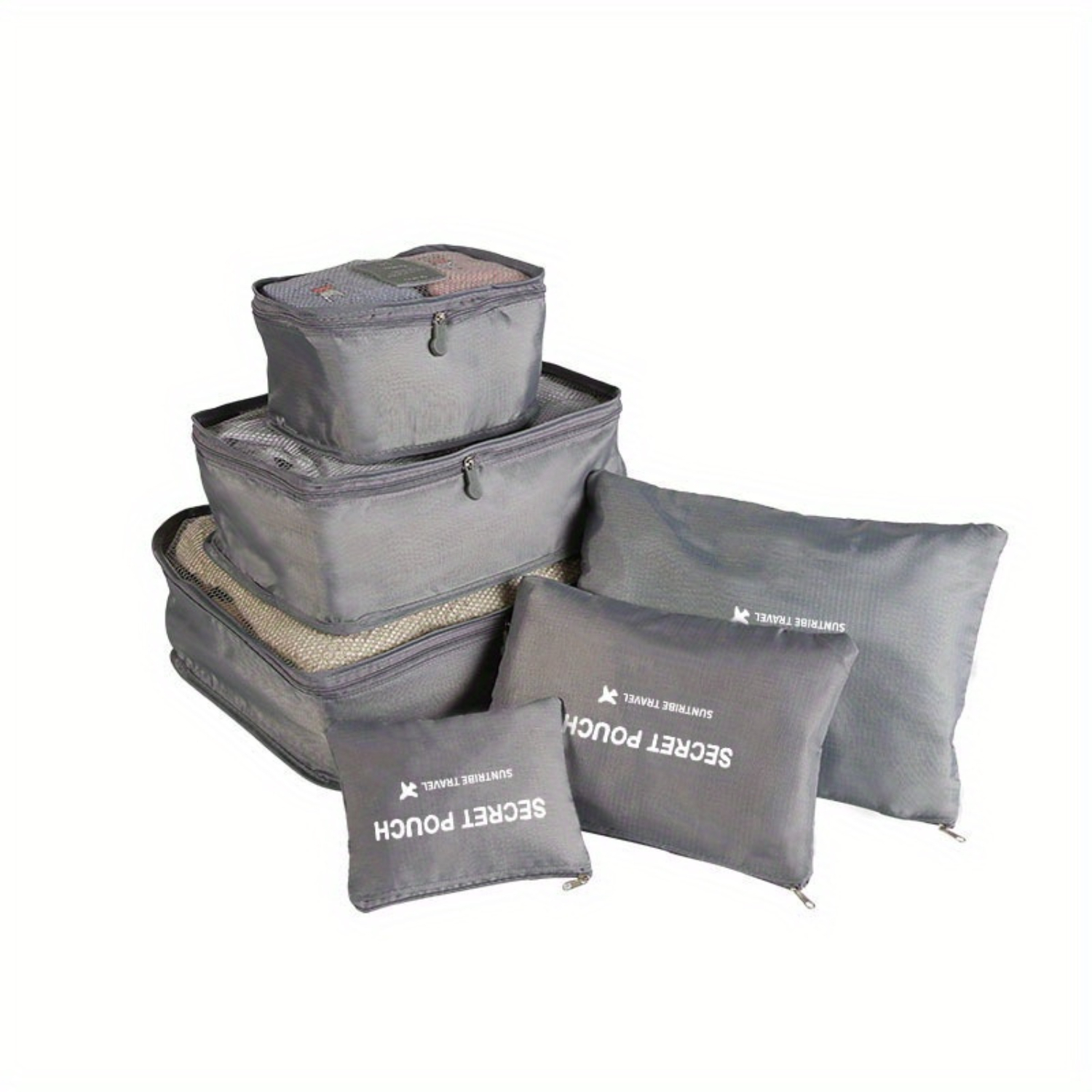 Sacos organizadores de viagem, malotes de roupas para bagagem, cubos de embalagem para sapatos de roupa interior com tops de malha, economizadores de espaço de mala: Preto