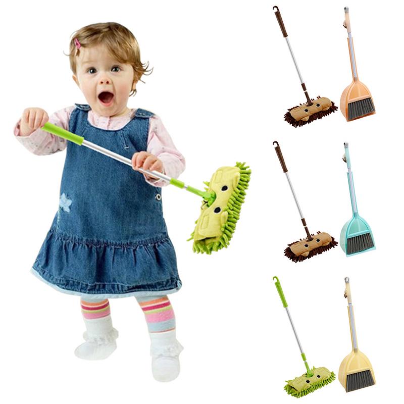 Barn moppe kost skraldespand sæt baby mini feje hus rengøring legetøj sæt teleskopisk tablet træk foregive leg