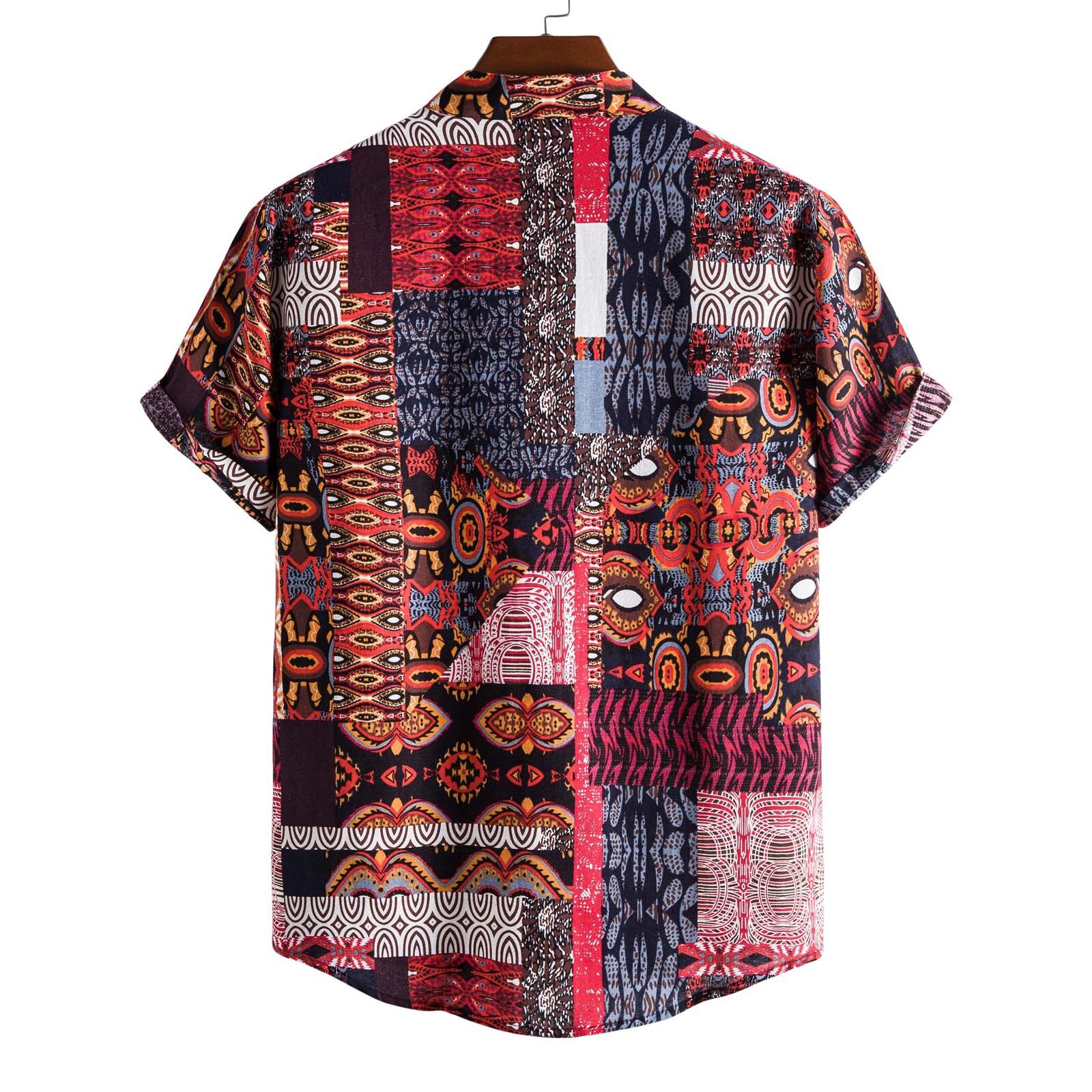 Summer Ethnic Shirts For Men Brand Casual Print Brand Shirt Men Short Sleeve Button Tops Loose Hawaiian Shirt#29