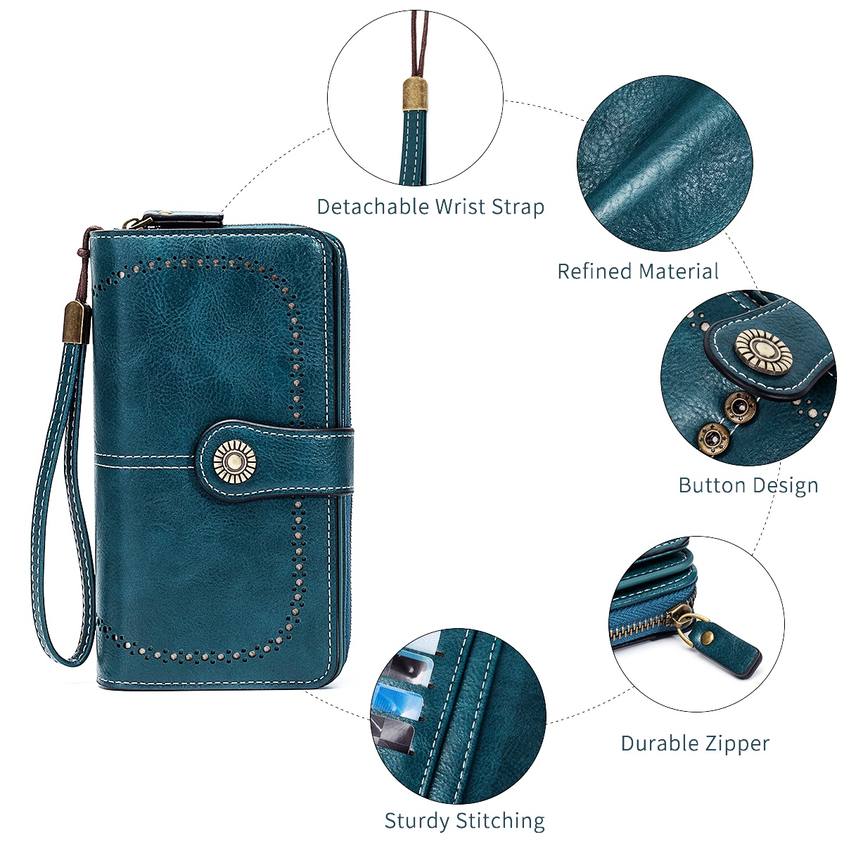 Rfid Anti-Theft Wallet for Men and Women, European and American Retro Leather Long Wallet Clutch, Oil Wax Leather Cut Out Multi-Card Slot Wallet, Large Capacity Zipper 70% off Clutch Bag, Card Holder Coin Purse Hand Bag