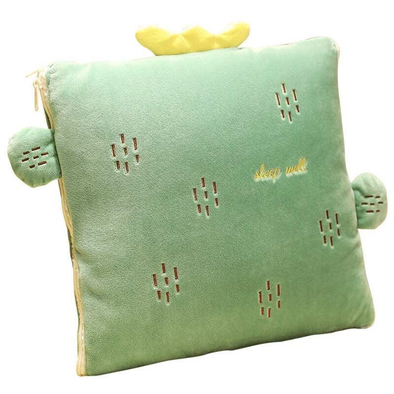 Kussen met dubbele functie fruitkussen quilt donkergroen cactus dutje kussen cartoon multifunctioneel auto kussen kantoor kussen deken: Groente