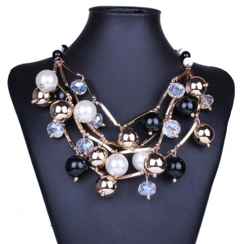 Collar multicapa de perla de imitación cadena multicapa para mujer, accesorios de ropa llamativa, color blanco y negro: 1