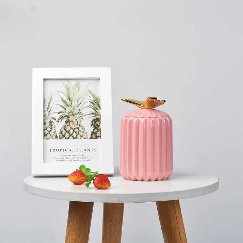 Pot de rangement en céramique plaqué or, pot de rangement, commode décorative, bijoux, cosmétiques, boîte de rangement, Animal mignon, artisanat de bonbons: V